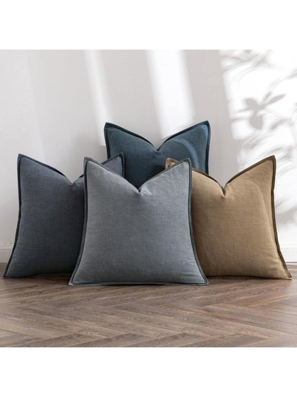 Boho Neutral Navy Linen Pillow Covers 18x18 Inch Set of 4 - Cozy Home Decor